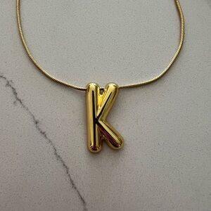 Gold Bauble Bar 'K' Necklace